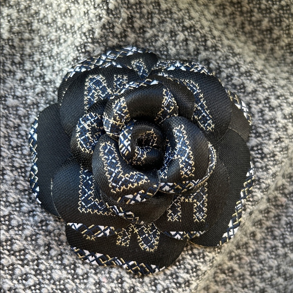 Chanel Small Luxury Tweed Blue & Gold W/Chanel Letters On Camellia Flower